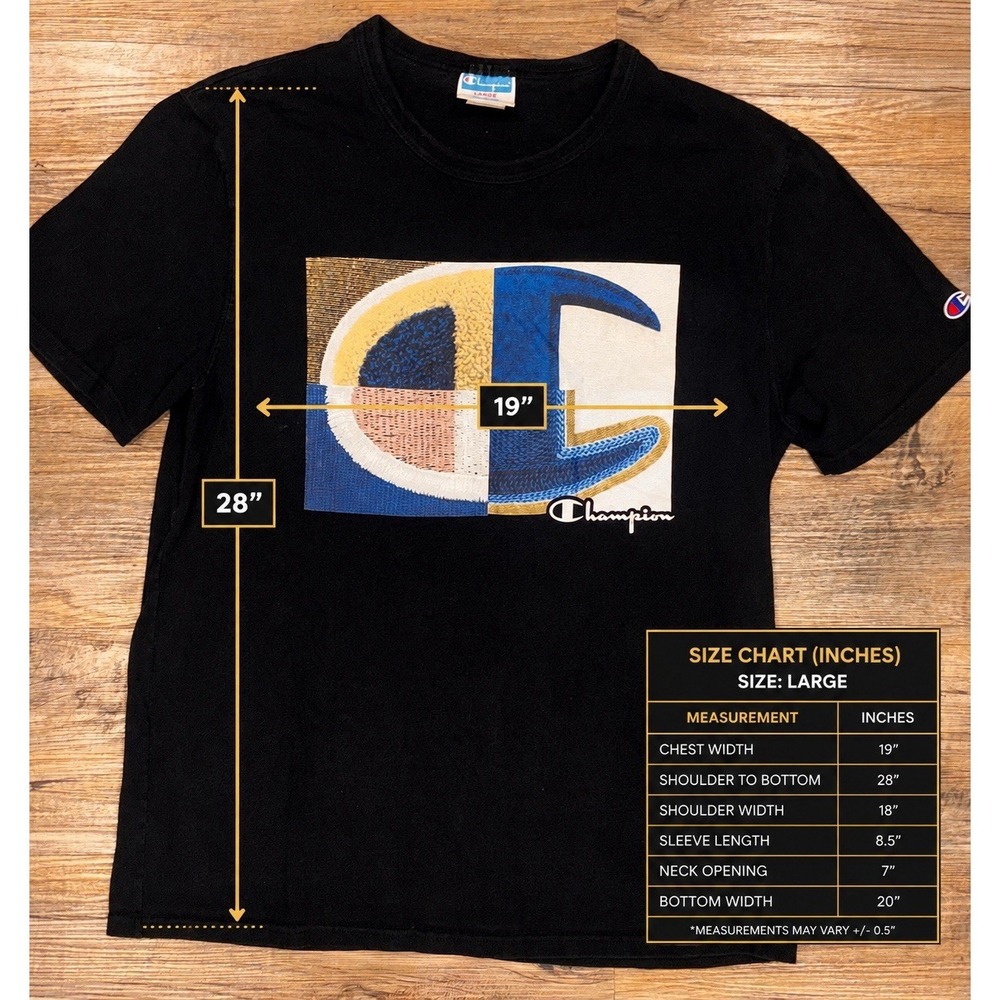 Y2K Champion Heritage Series Graphic Logo T Shirt Large Black Heavyweight Vintge - Picture 4 of 13